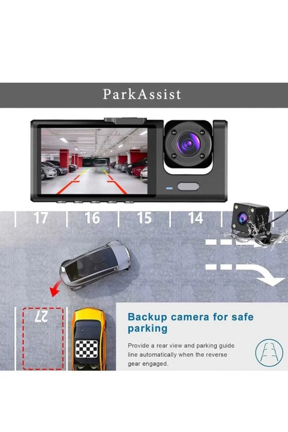 1080p Wifi Full Hd Araç Içi Kamera Arka Ön Iç Kayıt 3 Kamera Gece Görüşlü Gsensör Geniş Açı
