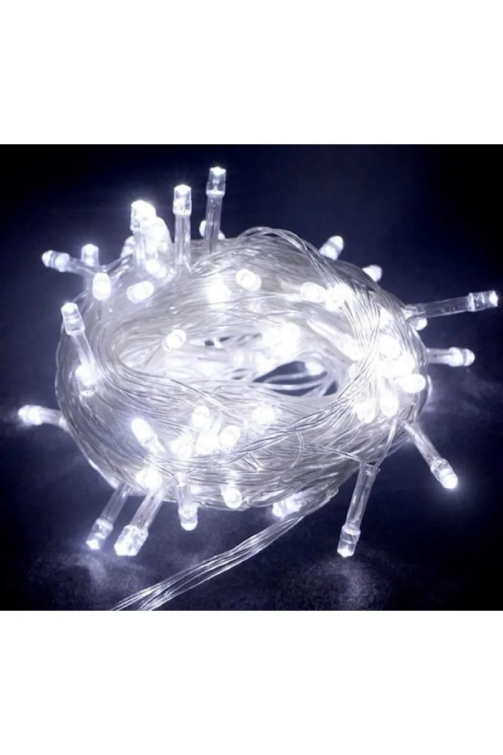 10m 100 Led Boncuk Lamba Beyaz Işık Şeffaf Kablo
