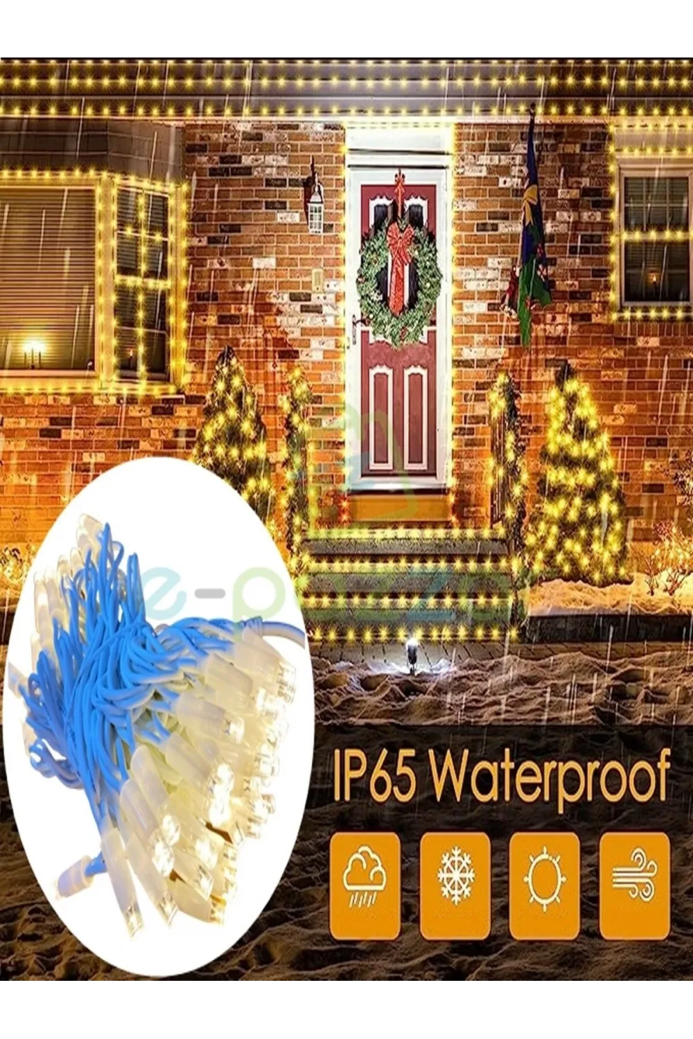 10m 100 Led Ip65 Dış Mekan Led Işık Beyaz Kablo