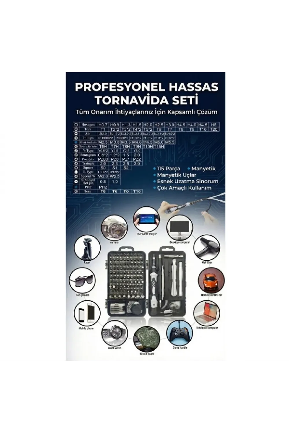 115 Parça Manyetik Uçlu Hassas Tornavida Seti