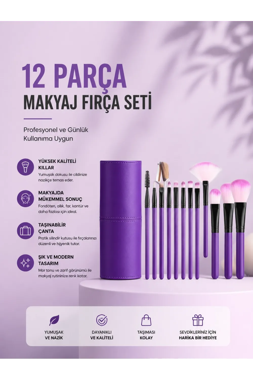 12li Makyaj Fırça Seti Yumuşak Kıllı Profesyonel Kullanıma Uygun