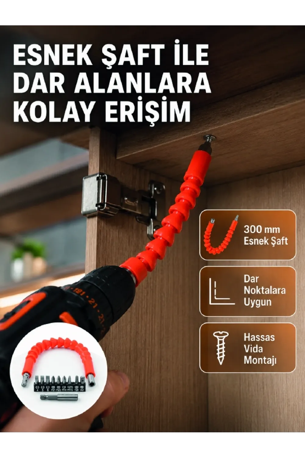 12 Parça Esnek Bits Uç Seti 300 Mm Esnek Şaftlı Tornavida Uç Seti