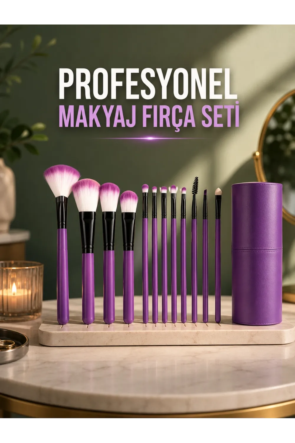 12 Parça Profesyonel Makyaj Fırça Seti