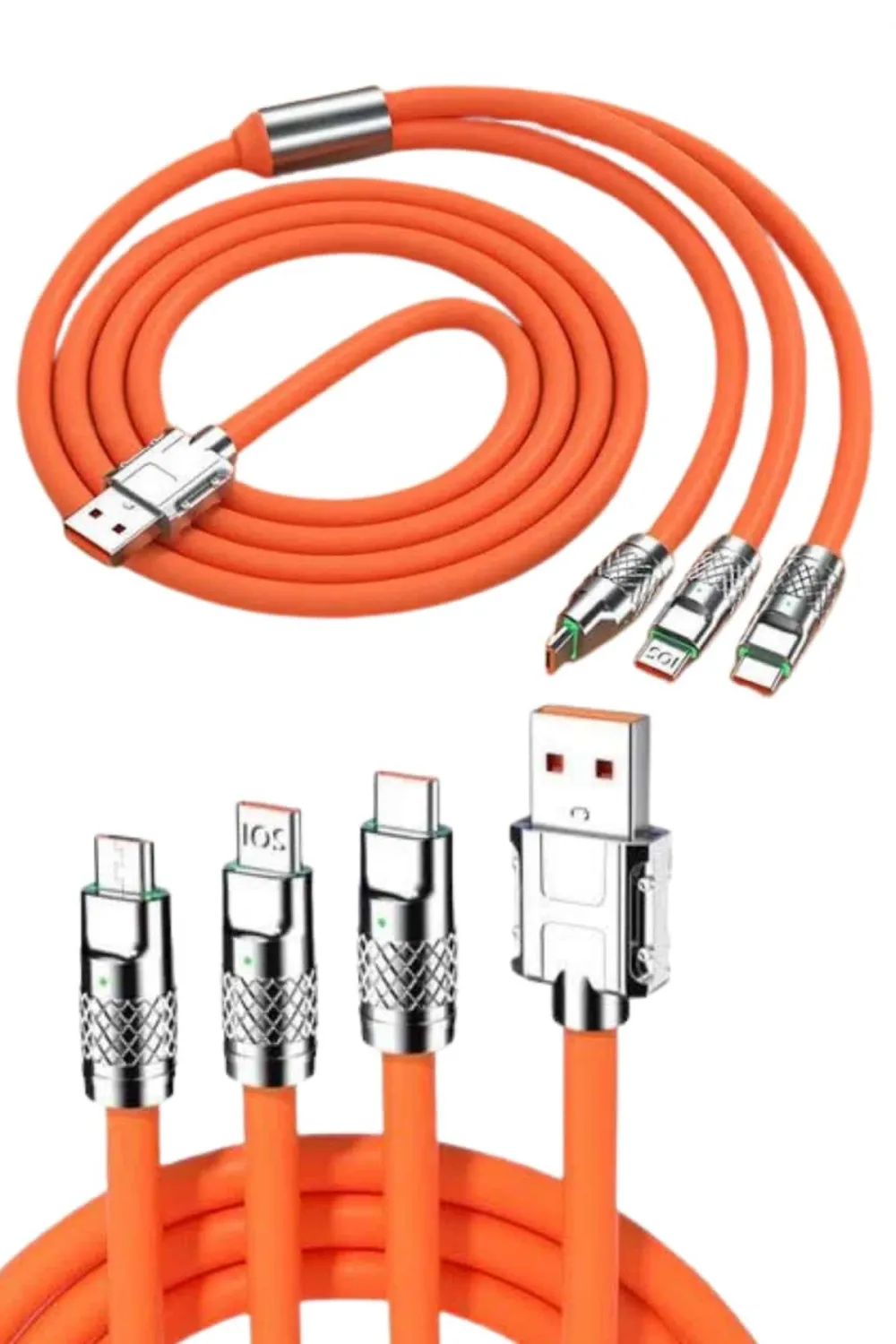 120w 3 İn 1 Uyumlu Silikon Şarj Kablosu Hızlı Şarj Kablosu