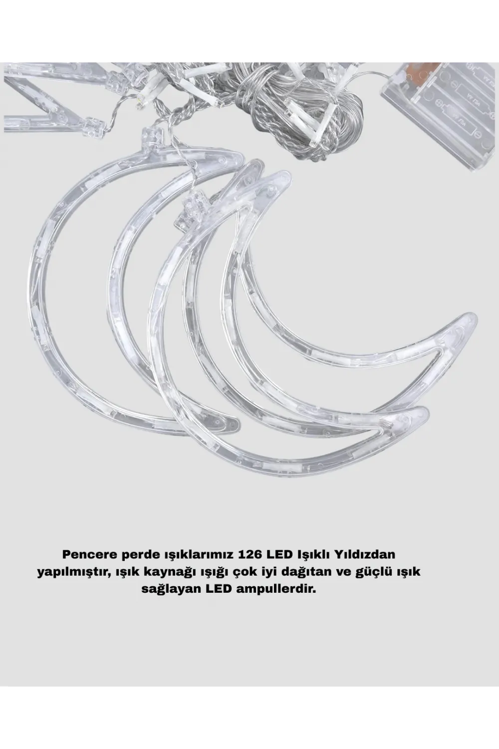 126 Led’li Yıldız Ay Perde Işık Prizden Çalışan Dekoratif Aydınlatma