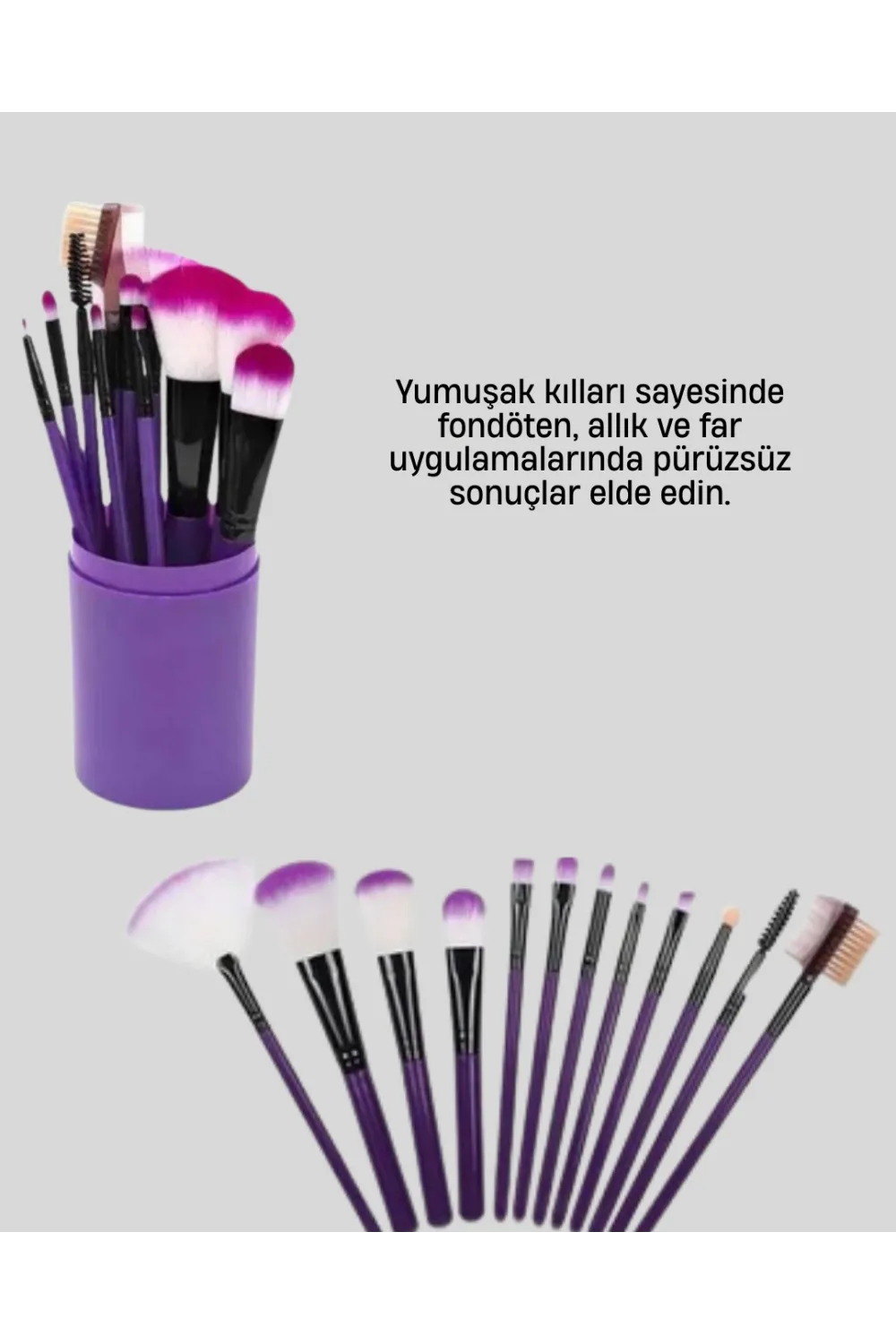 12’li Profesyonel Makyaj Fırça Seti Ultra Yumuşak Sentetik Kıllı