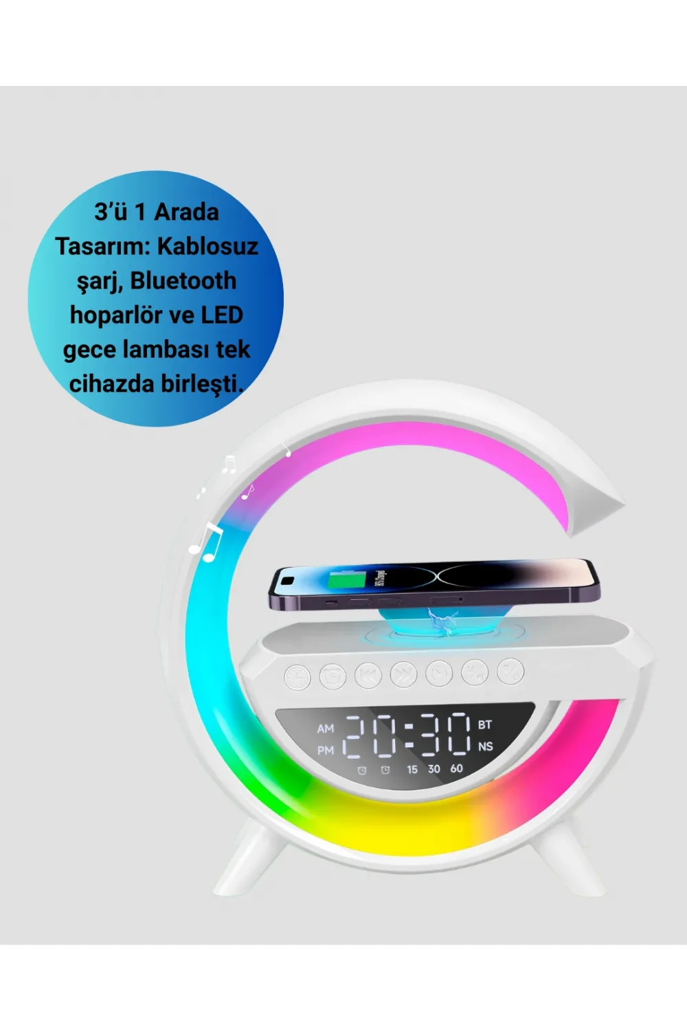 13 Renk Seçenekli Kablosuz Şarj Cihazlı Led Lamba