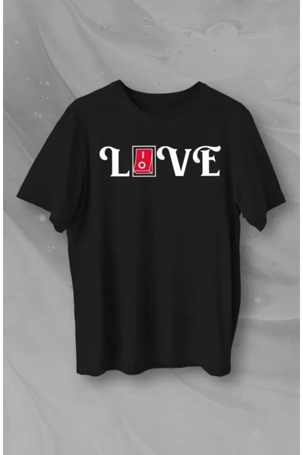14 Şubat Sevgililer Günü Love Baskılı Oversize Bisiklet Yaka T-shirt - Siyah