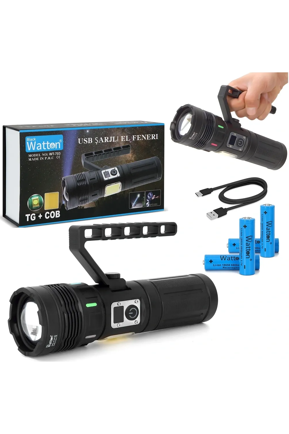 15.000 Lümen Tg+cob Led Şarjlı El Feneri Wt-703