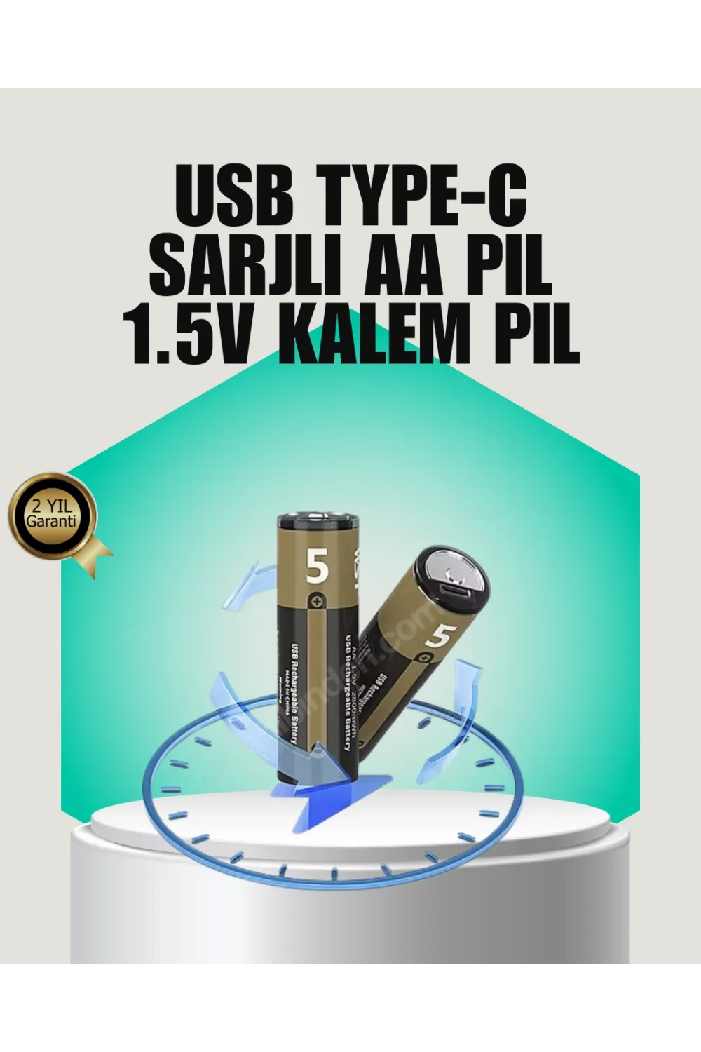 1.5v Aa Şarjlı Lityum Pil | 1000+ Kez Şarj Edilebilir | Hızlı Type-c Şarj (2 Adet)