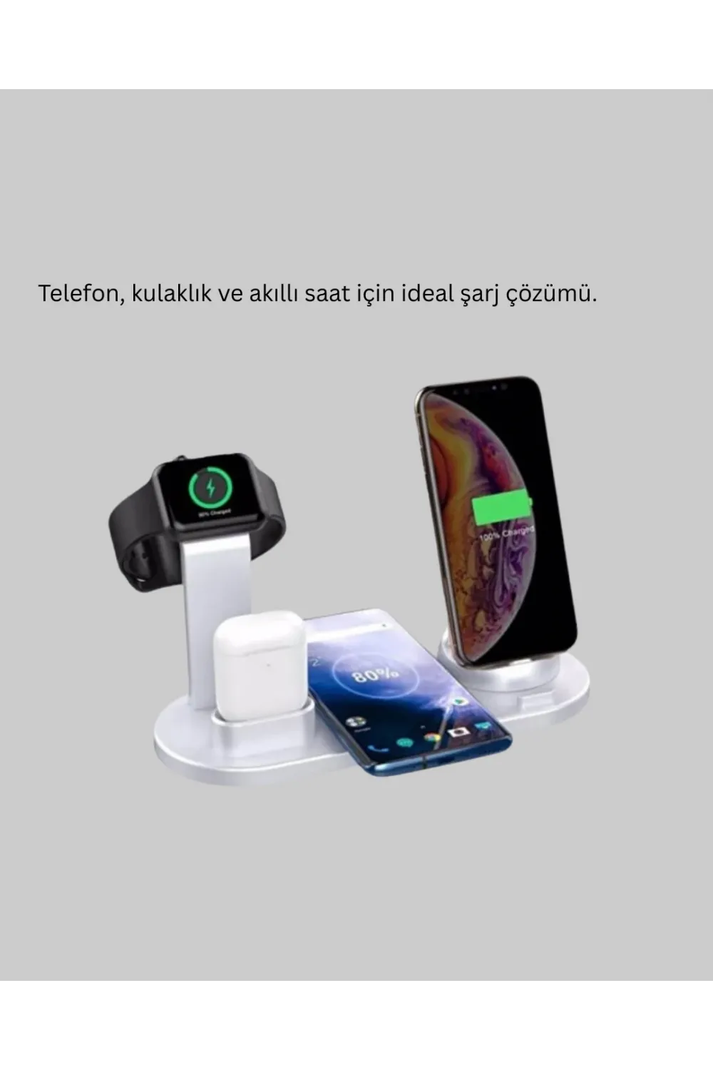 15w Hızlı Şarj Destekli 4’ü 1 Arada Kablosuz Şarj İstasyonu