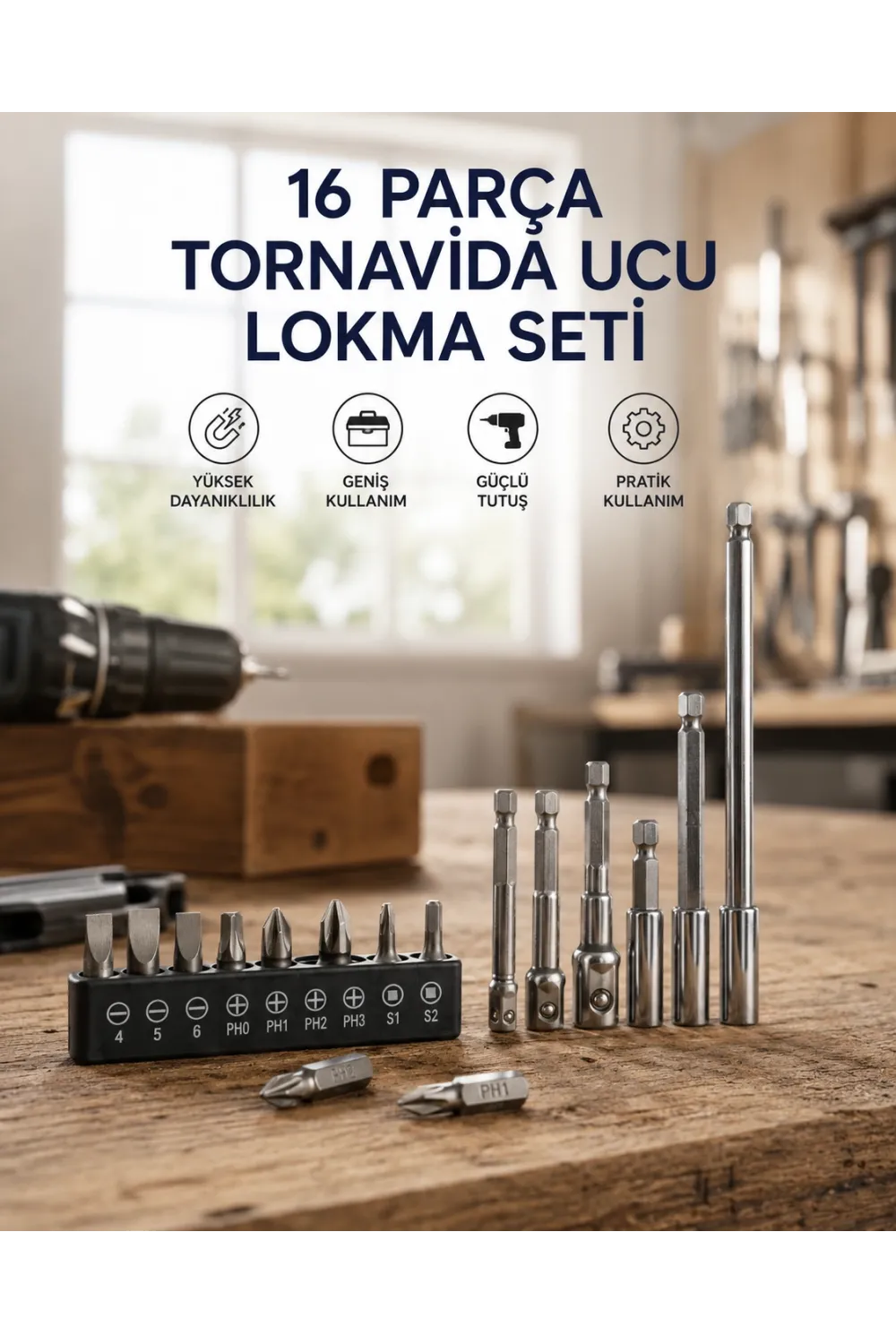 16 Parça Bits, Adaptör Ve Tornavida Ucu Seti
