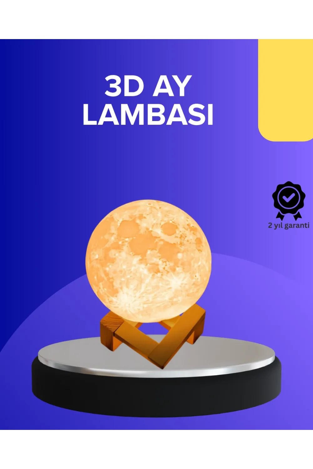 16 Renkli 3d Baskılı Ay Lambası Ahşap Standlı