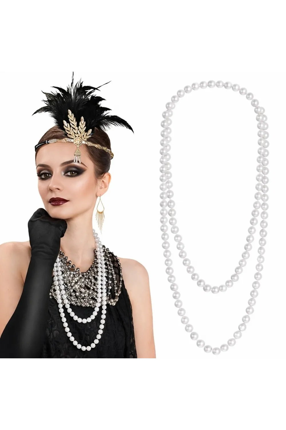 1920 Gatsby İnci Kolye – Vintage Uzun Beyaz İnci Kolye