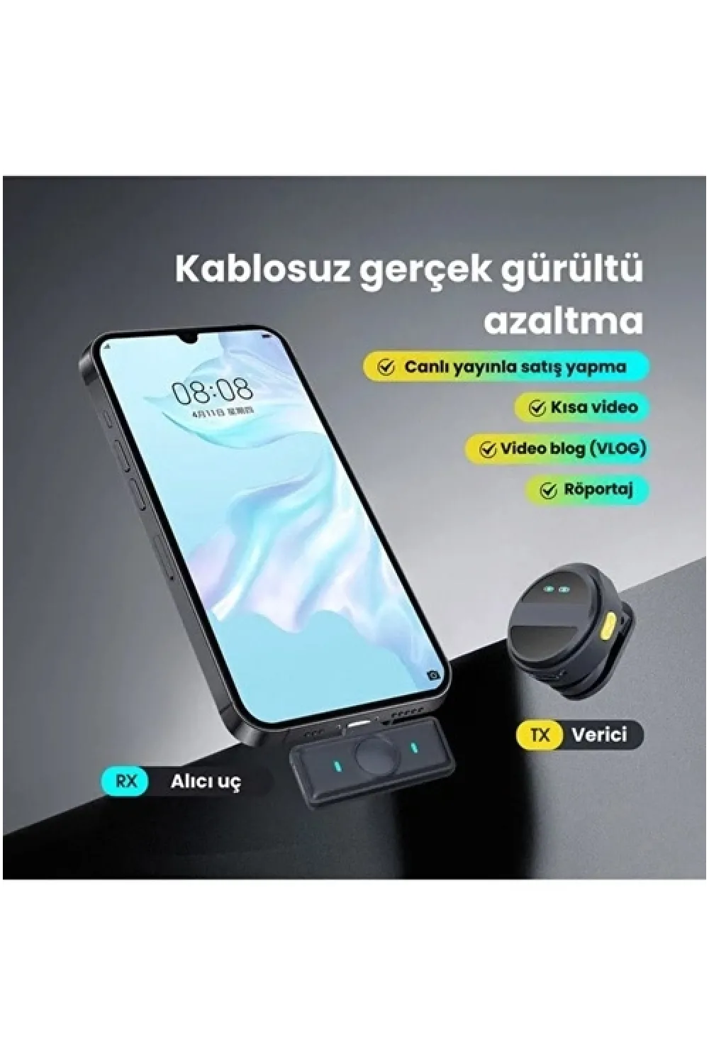 2 Adet Profesyonel Kablosuz Yaka Mikrofonu Typce Uyumlu Manyetik Klipsli