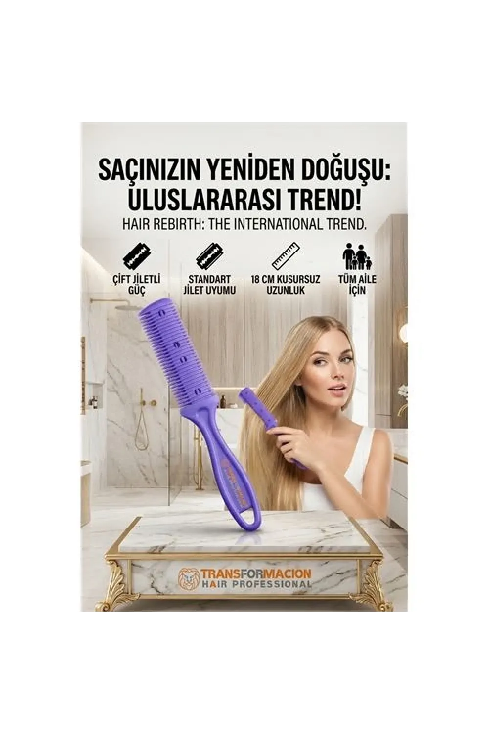 2 Jiletli Kırık Saç Düzeltme İnceltme Tarağı 716867