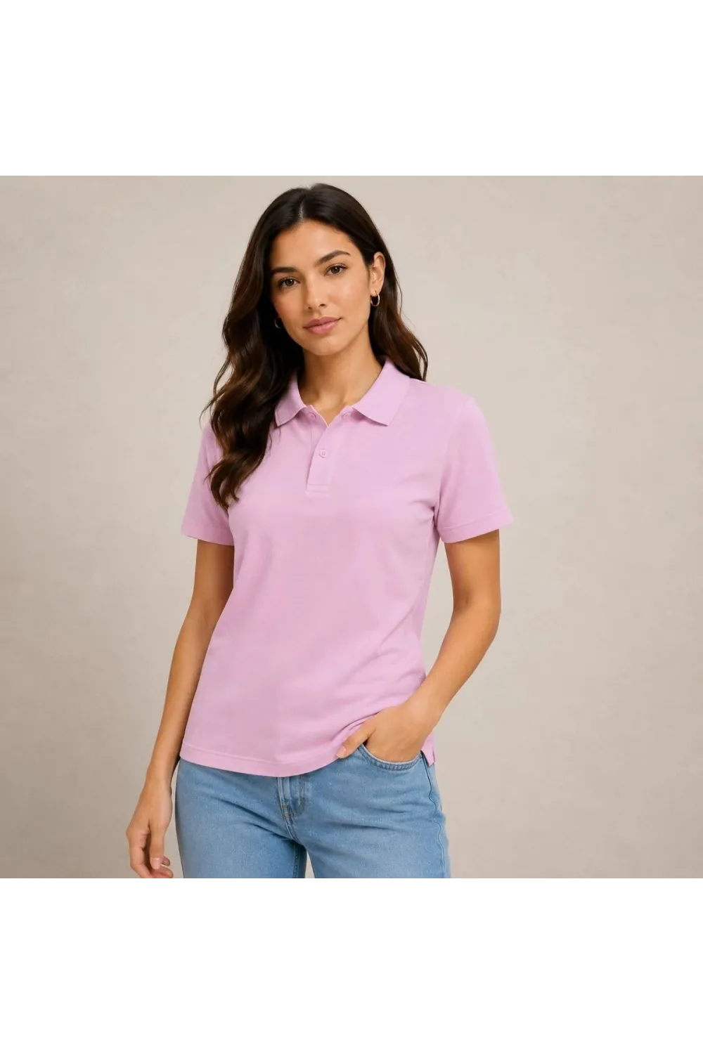 2li Kadın Polo Yaka Pike Kumaş Düğmeli Basic Tişört Günlük Rahat Kesim - Beyaz, Pembe