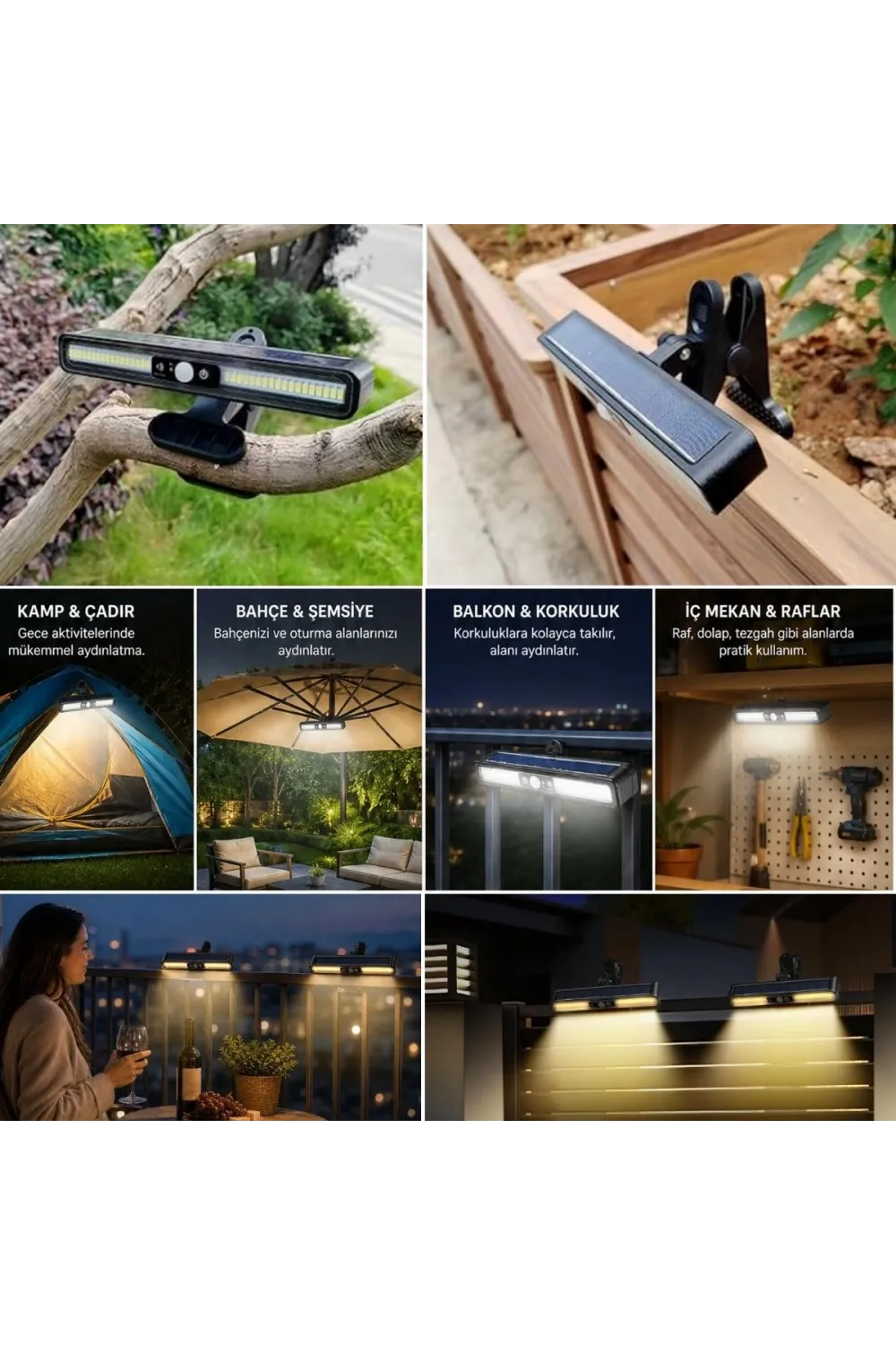 2li Mandallı LED Solar Lamba - 36 LED - Hareket Sensörlü - 3 Modlu