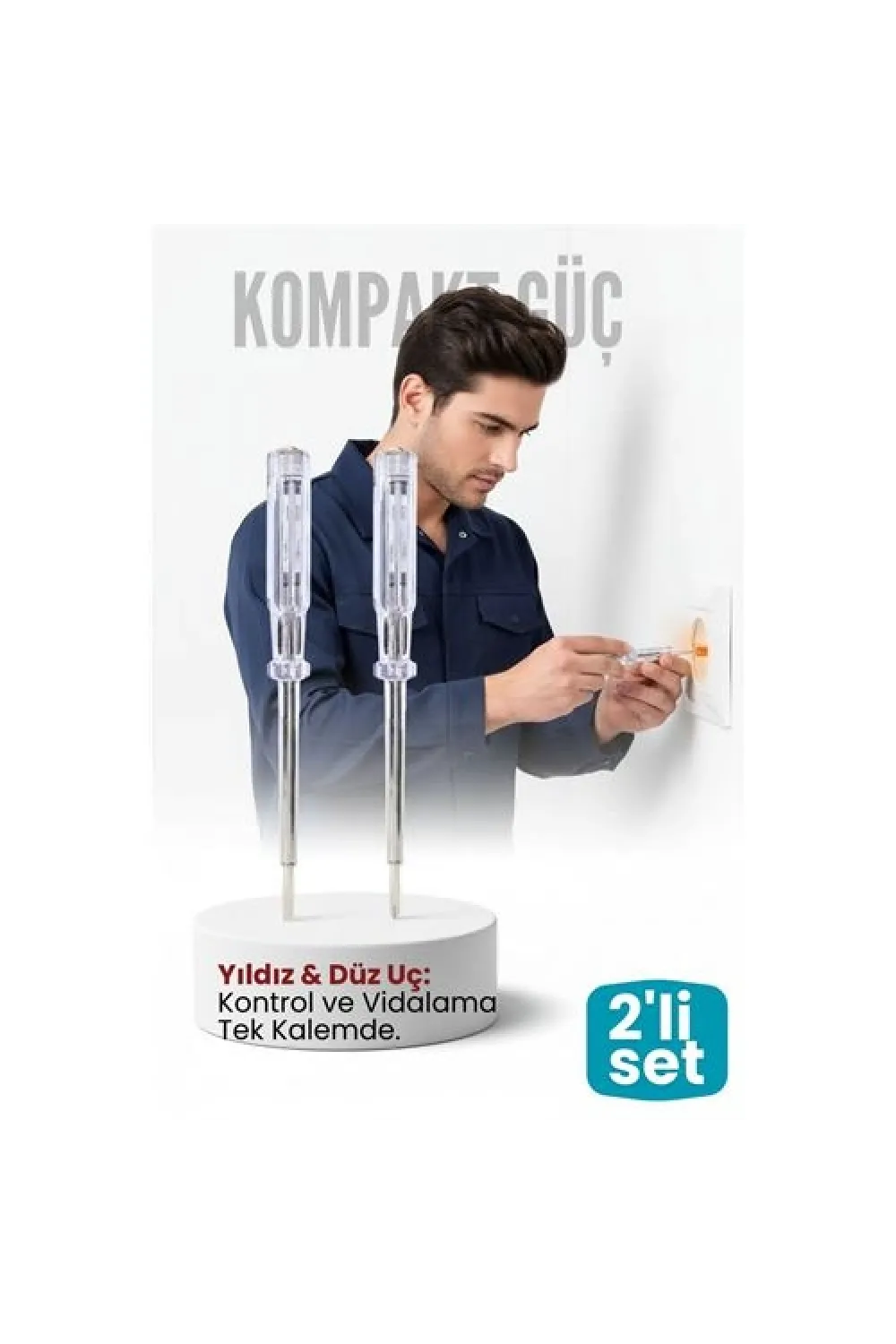 2li Set Elektrik Kontrol Kalemi Tornavida Yıldız Düz Uçlu