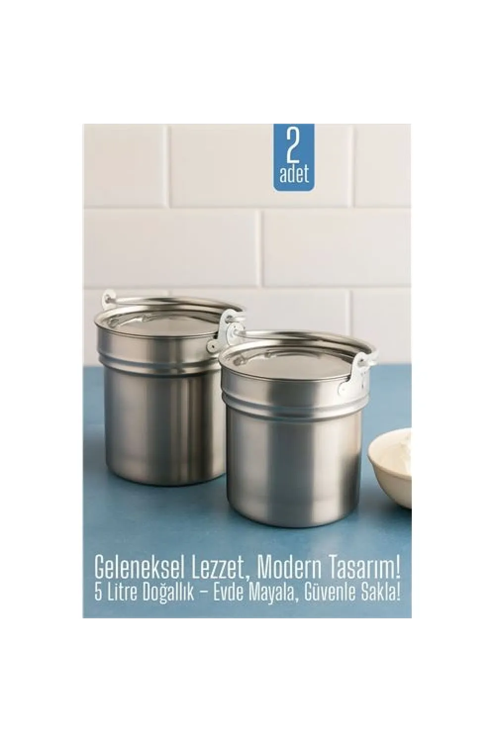 2 li Yoğurt Bakracı – Paslanmaz Çelik 5 Litre |  Kapaklı, Hijyenik ve Dayanıklı