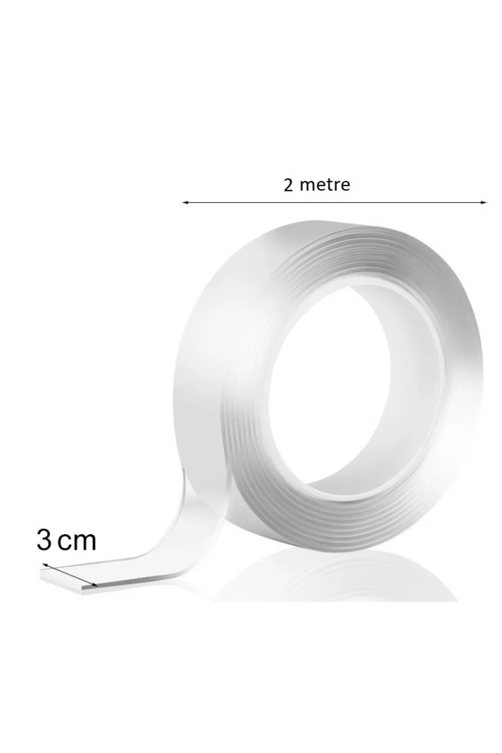 2 Metre 2 Cm Çift Taraflı Şeffaf Bant