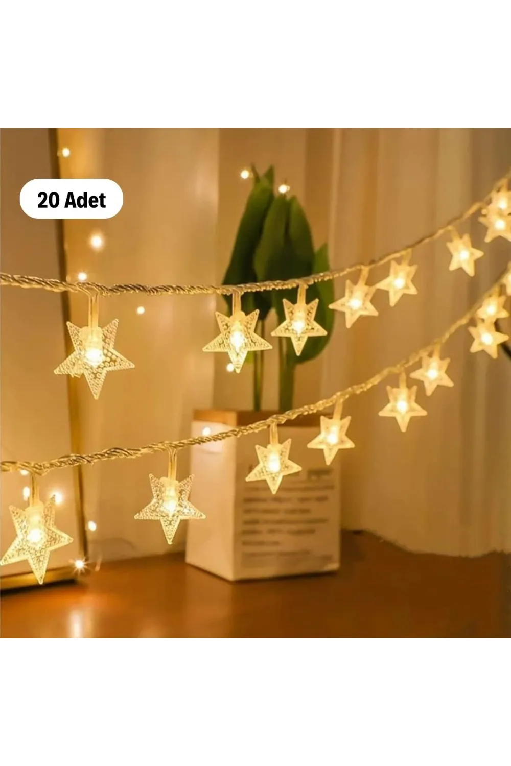 20 Adet Mini Yıldız Led 5 Metre Günışığı Rengi Dekoratif Led