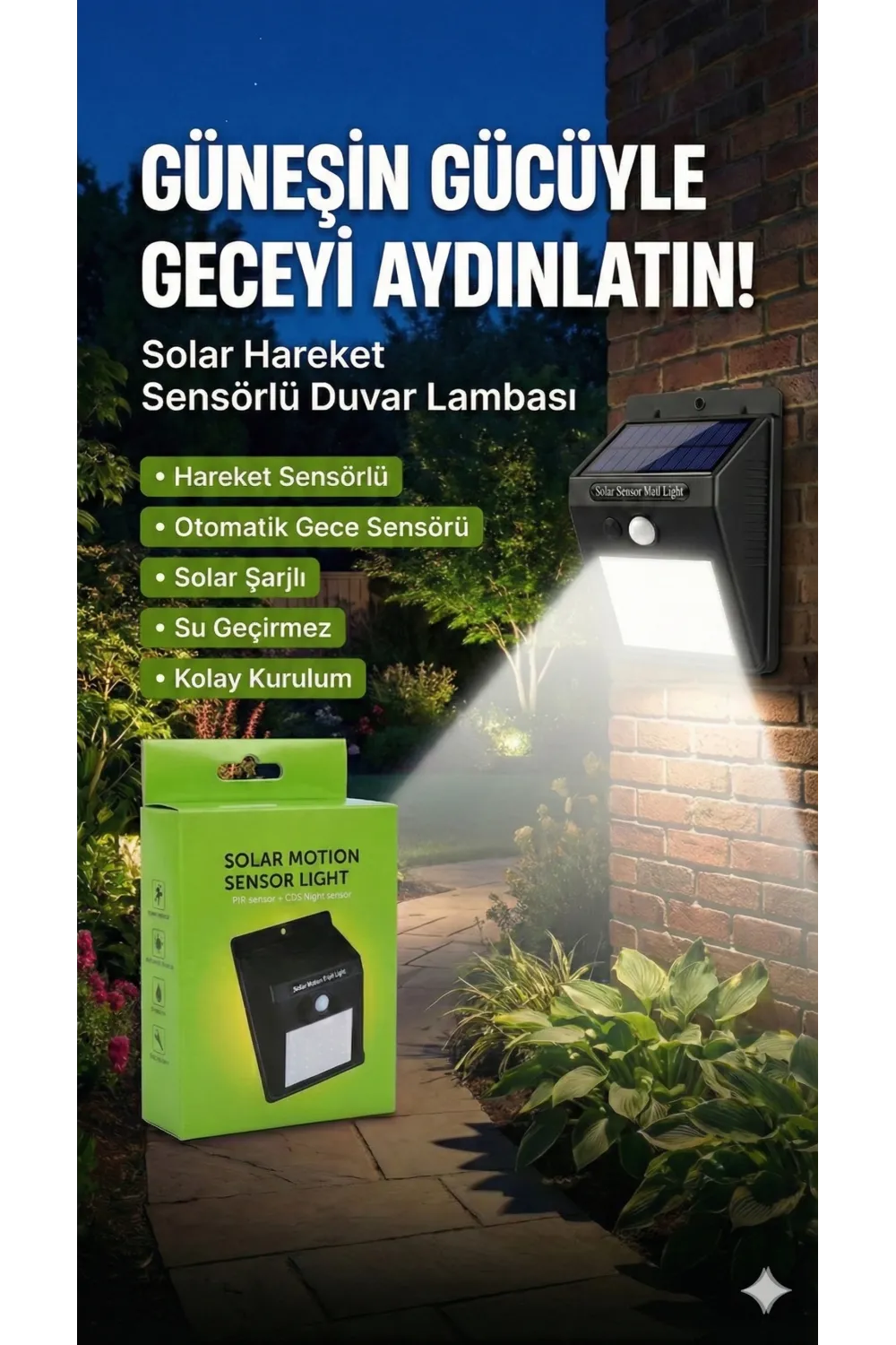 20 Ledli Hareket Sensörlü Dış Mekan Solar Lamba