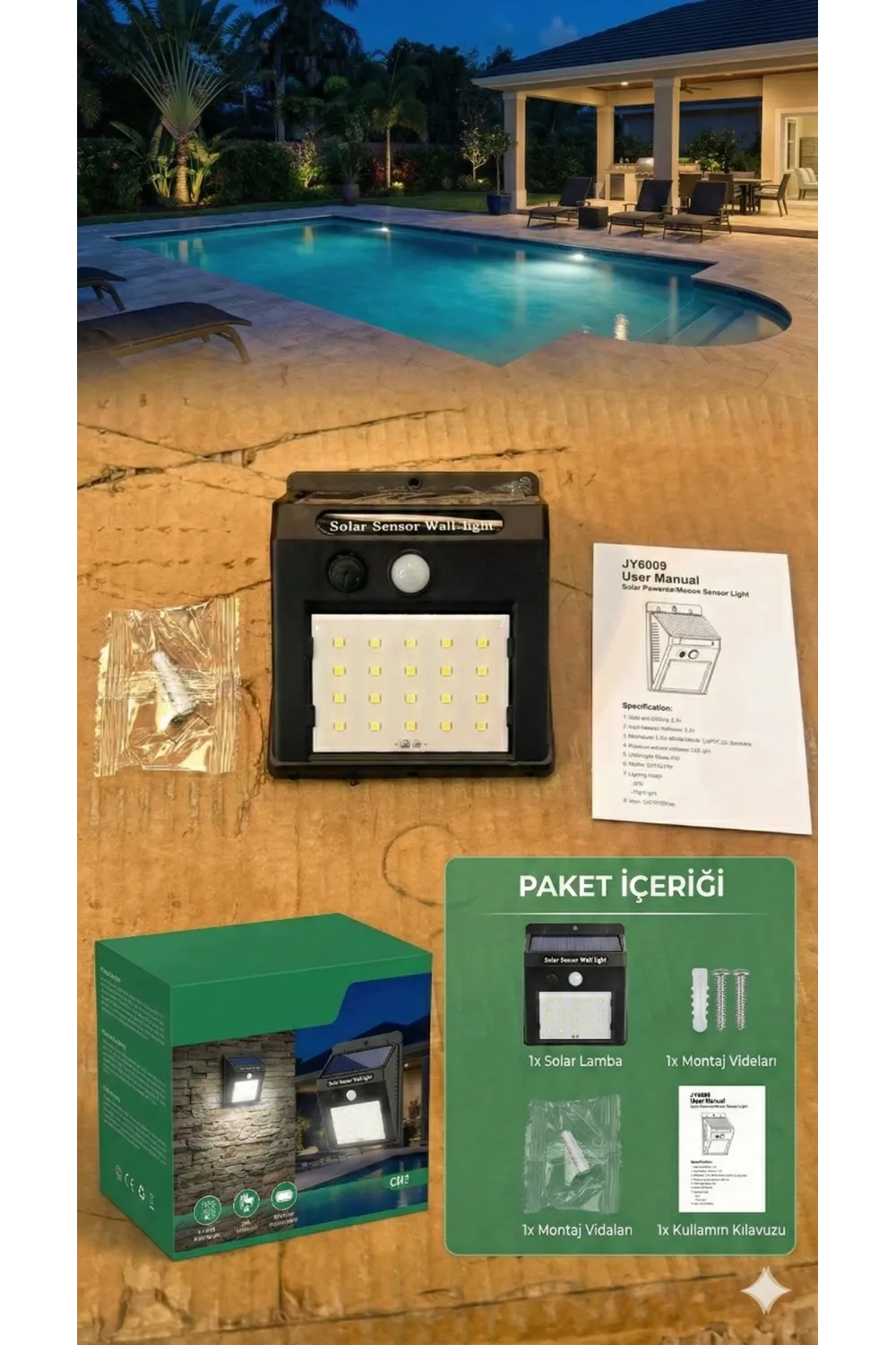 20 Ledli Hareket Sensörlü Dış Mekan Solar Lamba