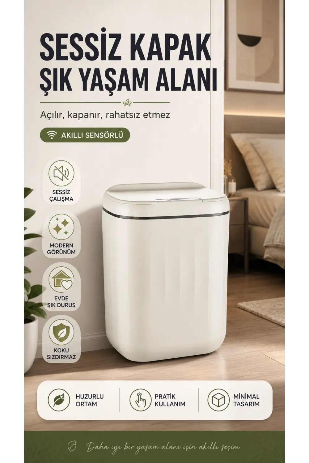 20 Litre Hacim Sensörlü Çöp Kutusu Hareket Algılayan Antibakteriyel