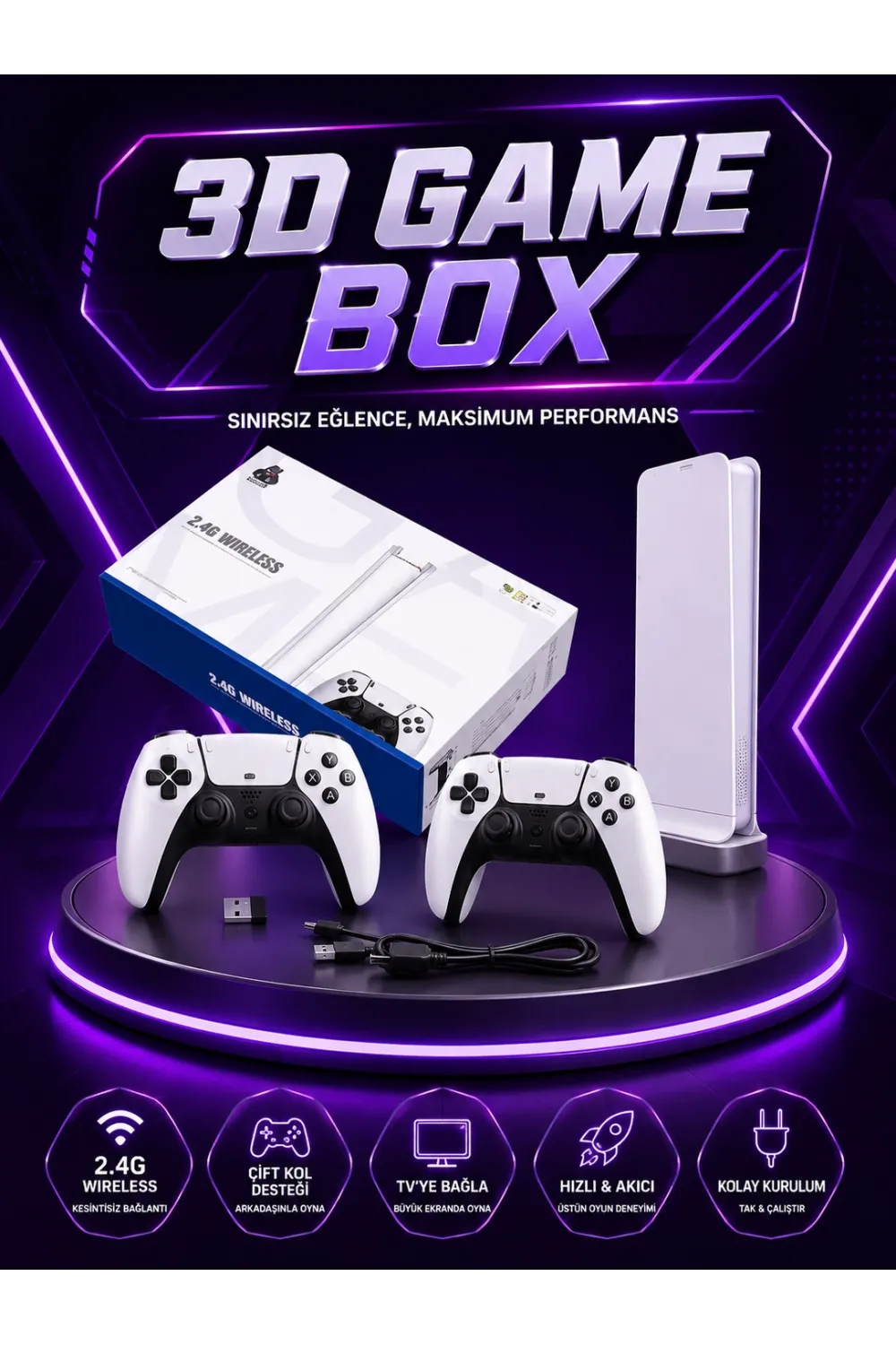 20.000 Yüklü Oyunlu Kablosuz Retro Oyun Konsolu 4k Destekli