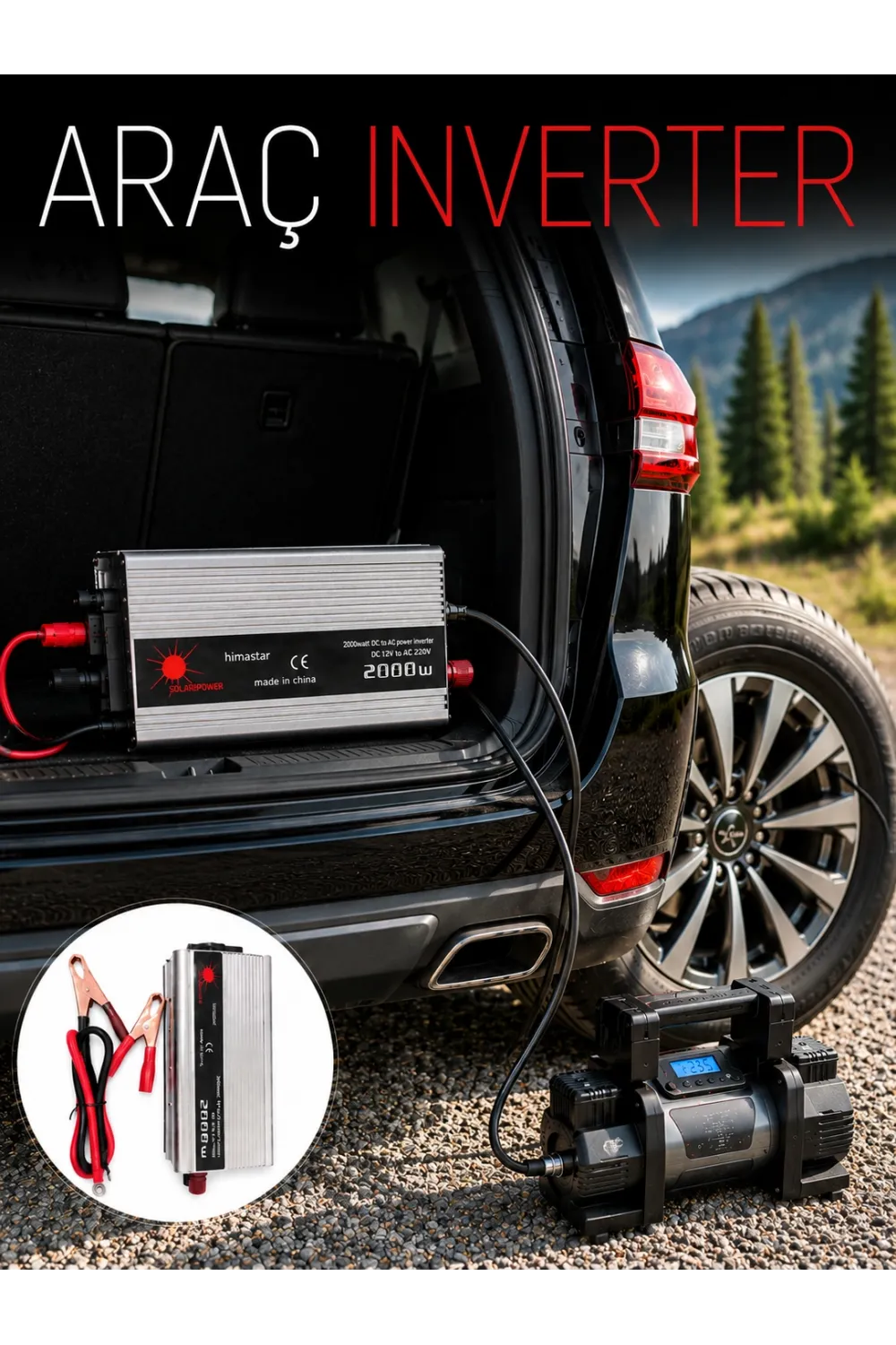 2000w Araç İnverter Aküden Güç Dönüştürücü Elektrik Üreten Taşınabilir