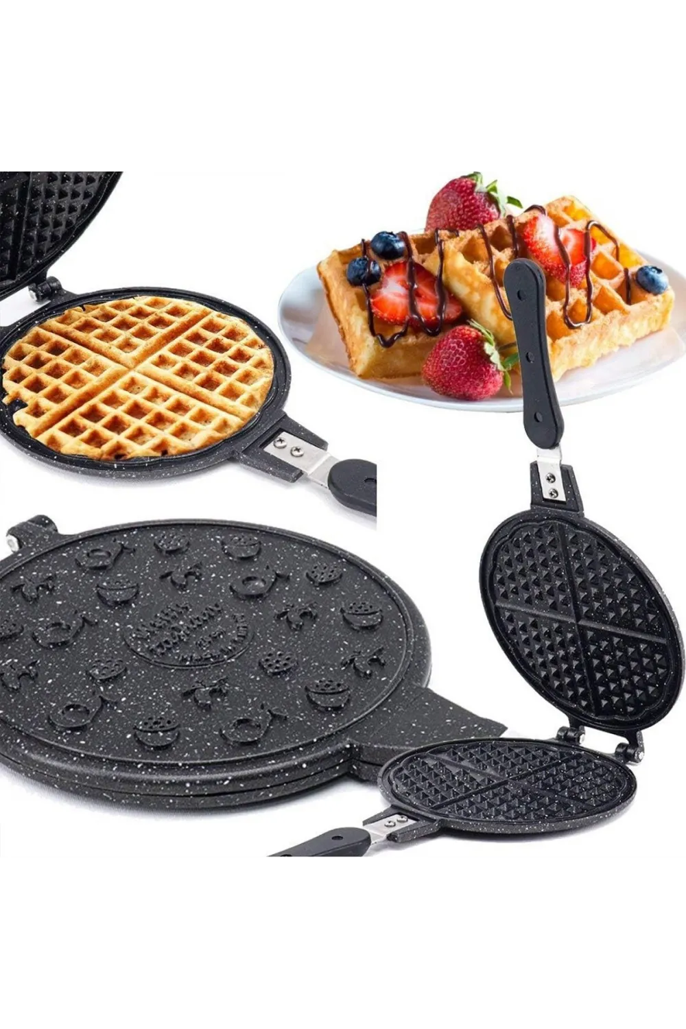 20cm Granit Döküm Waffle Tava Bakalit Sap