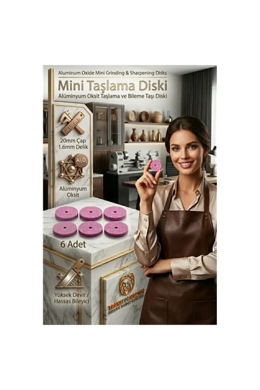 20mm Mini Taşlama Diski, Metal Bileme ve Çapak Alma Taşı 6 ADET 723236