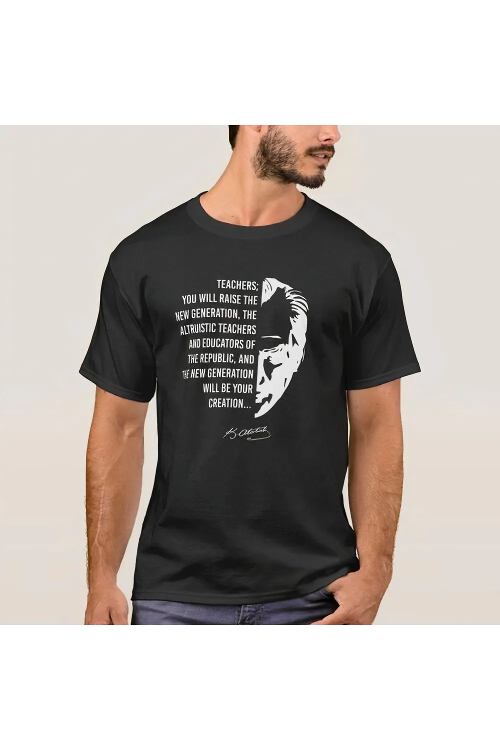 24 Kasım Öğretmenler Günü Temalı Baskılı Bisiklet Yaka T-shirt - Siyah