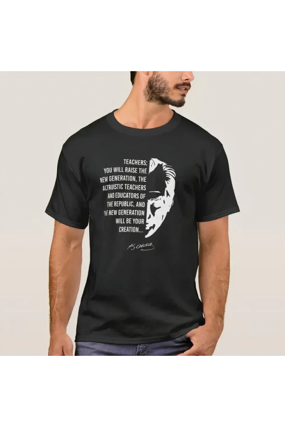 24 Kasım Öğretmenler Günü Temalı Baskılı Bisiklet Yaka T-shirt - Siyah