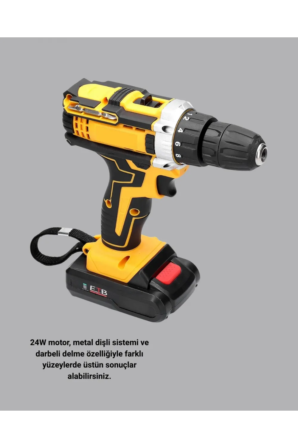 24 Parça Çift Bataryalı Akülü Darbeli Matkap – Güçlü Motor, Metal Dişli, Led Işıklı