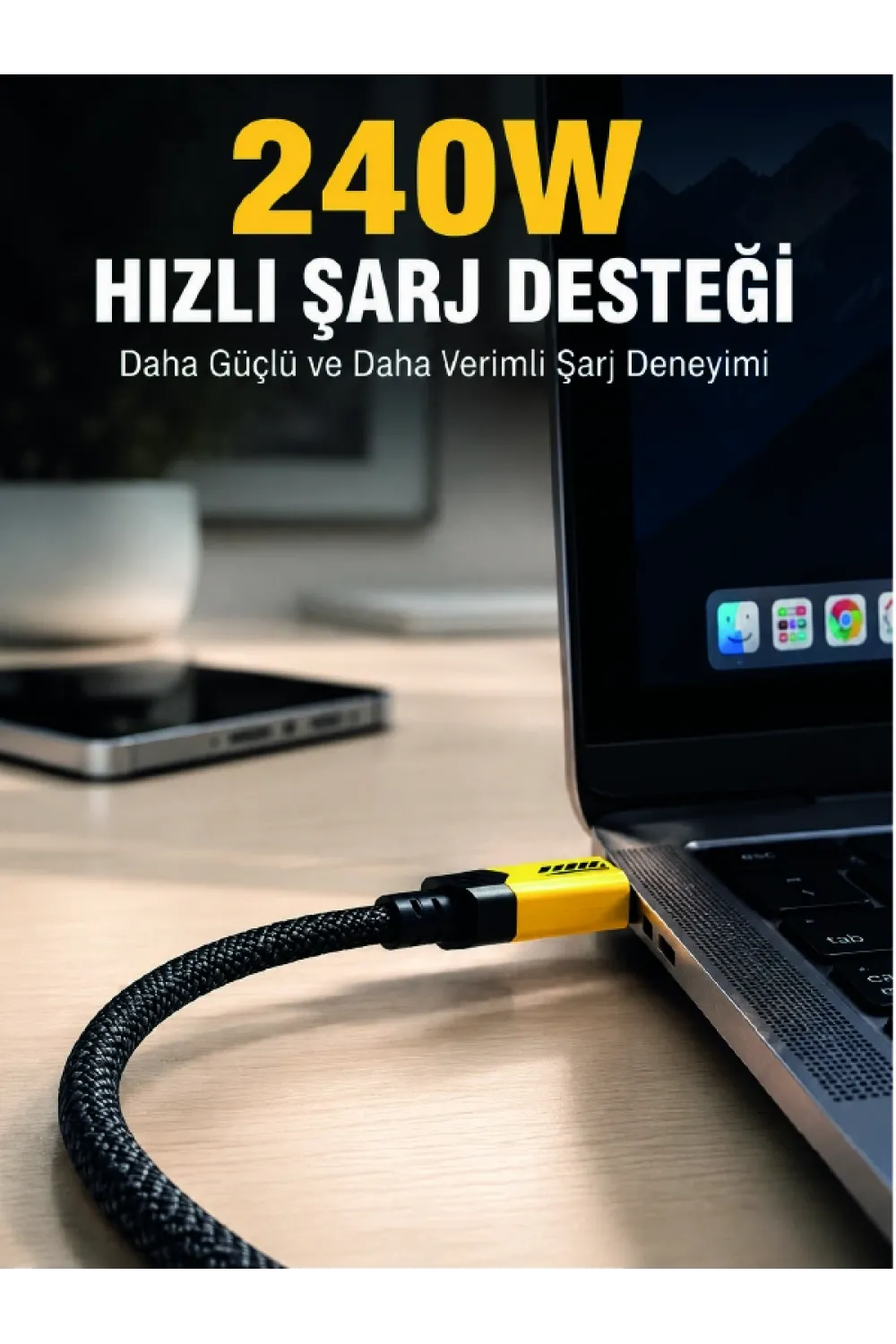 240w 3ü 1 Arada Hızlı Şarj Kablosu Usb Type-c Lightning Micro Usb