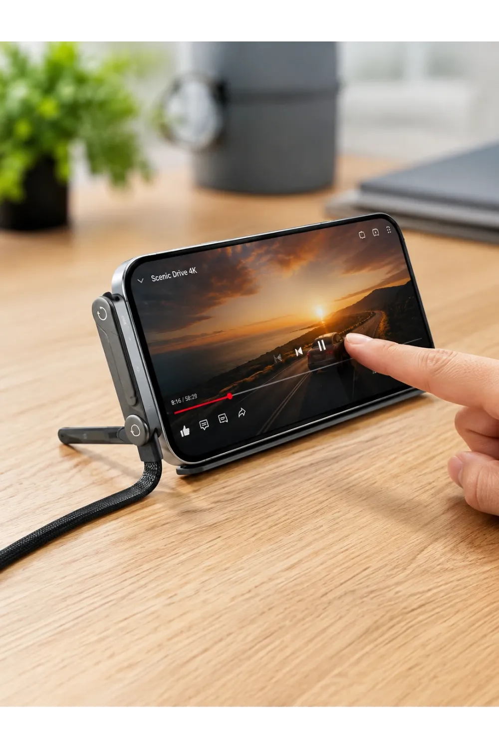 240w Type-c Telefon Standlı Örgülü Şarj Ve Data Kablosu