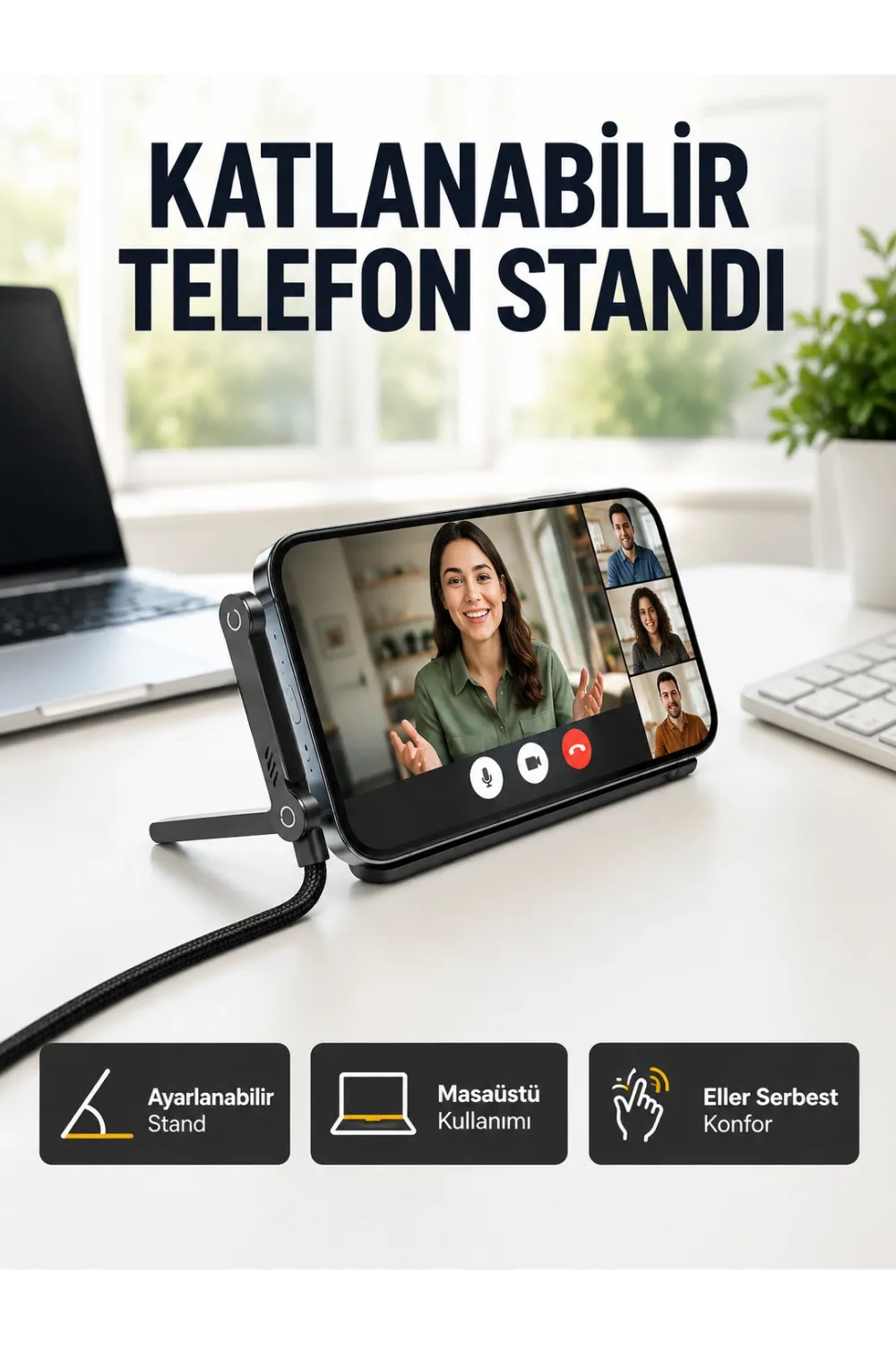 240w Type-c To Type-c Telefon Stand Özellikli Şarj Kablosu