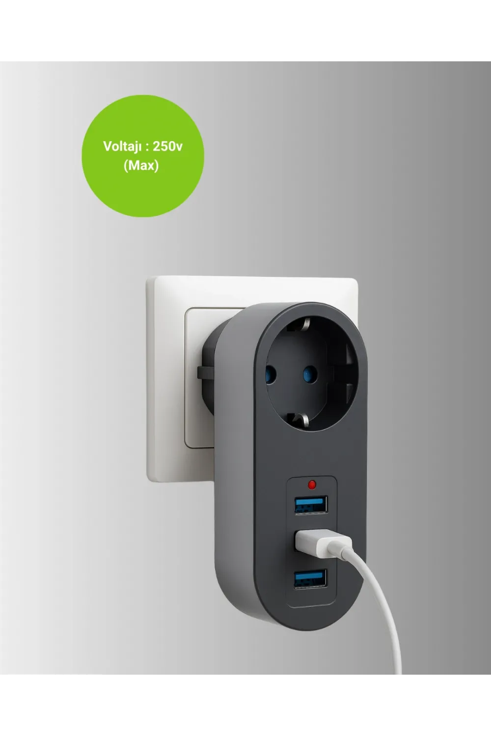 2500w Güç Destekli Akım Korumalı Priz – 3 Usb Çıkışlı