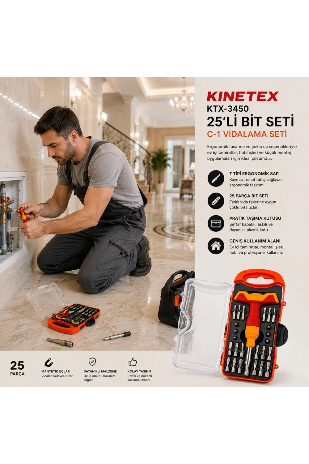 25pcs Saatçi - Telefoncu Bits Tornavida Uç Bits Seti Ktx-3450
