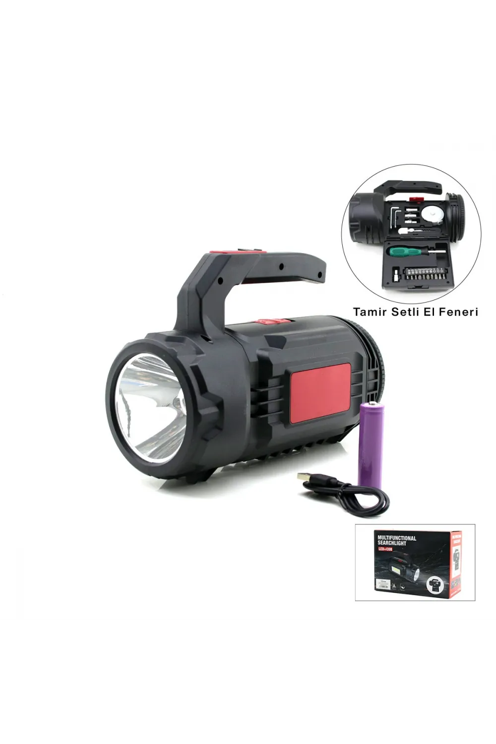 2in1 19pcs = Tamir - Hırdavat Seti El Fener - Projektör Led + Cob Usb - Type-c - Pil Şarjlı Hs-310
