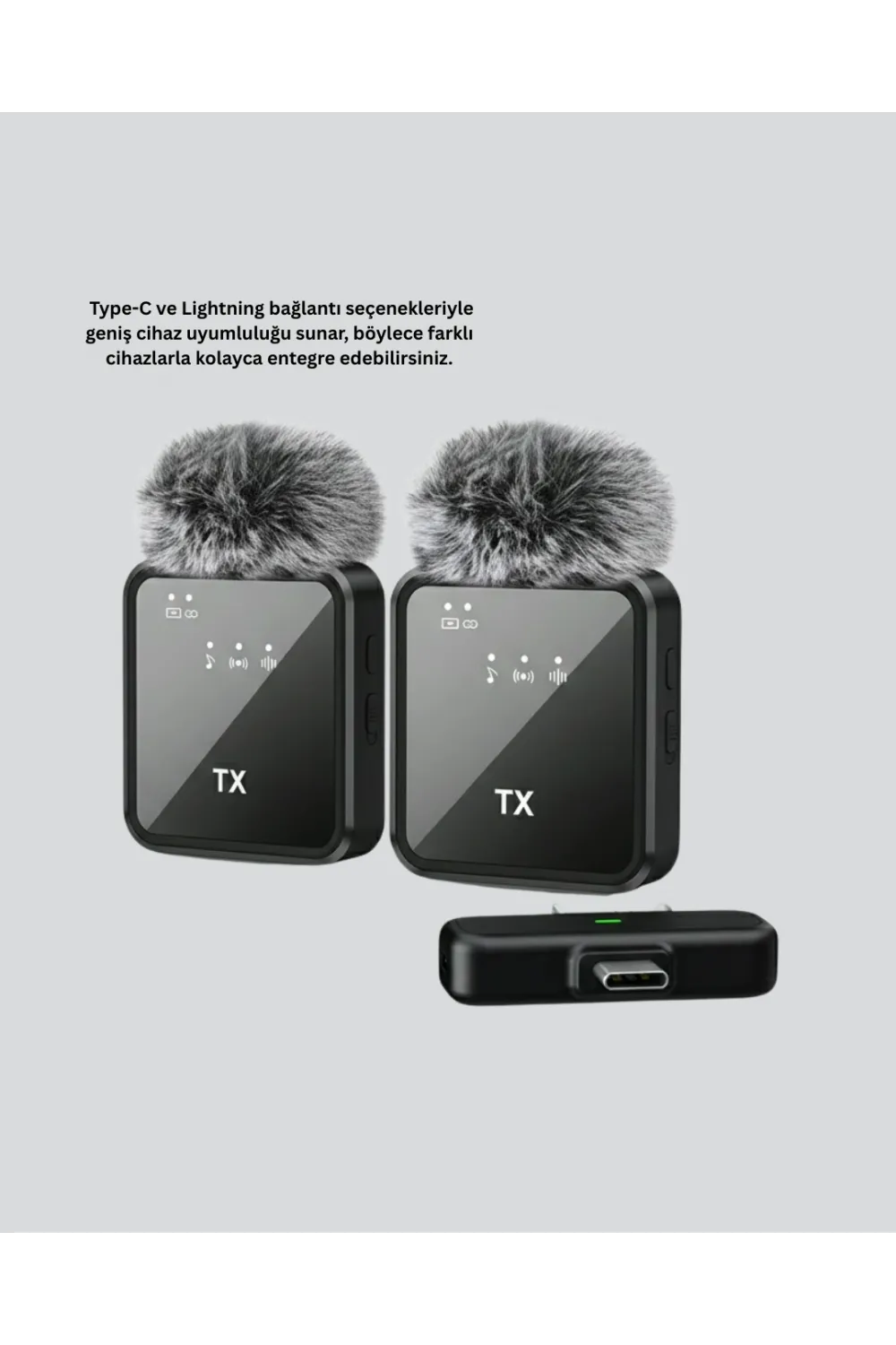 2in1 Kablosuz Yaka Mikrofonu İos Ve Android Uyumlu