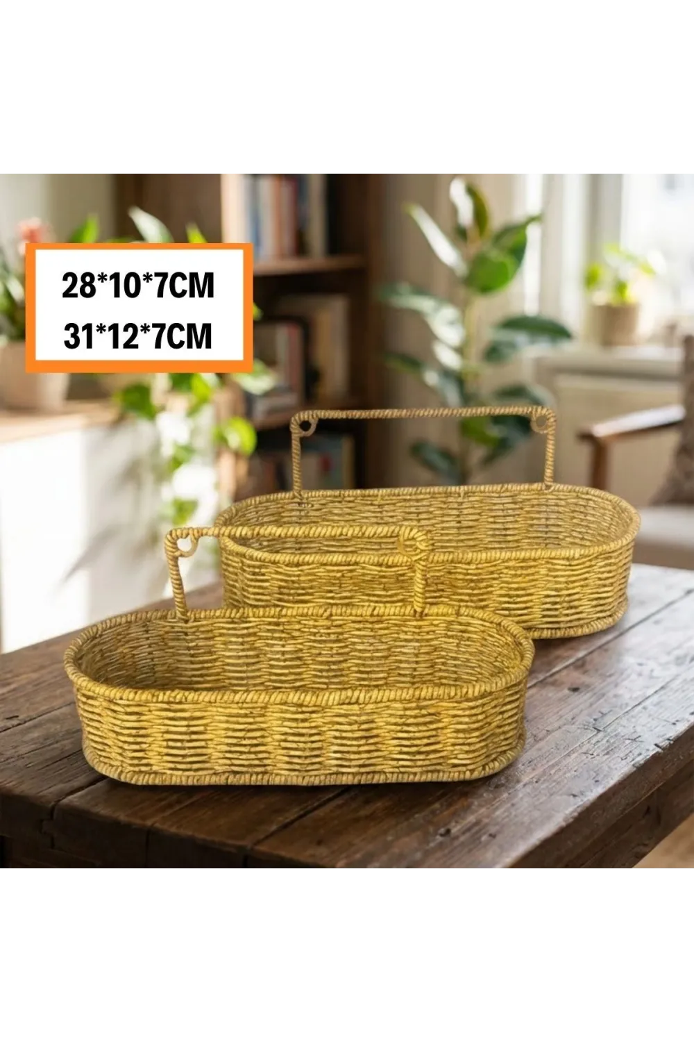 2’li Duvar Askılı Plastik Rattan Organizer – Oval Hasır Görünümlü Mutfak Raf Sepeti, Banyo Ve Ev İçi Düzenleme Ünitesi