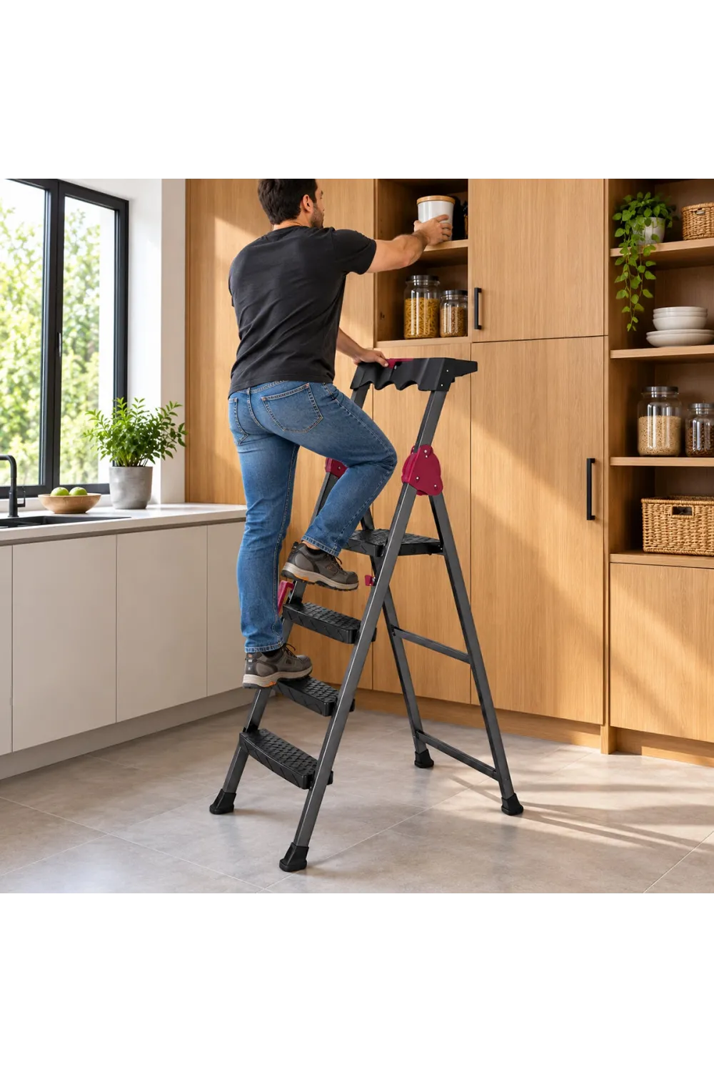 3+1 Basamaklı Metal Merdiven 150kg.taşıma