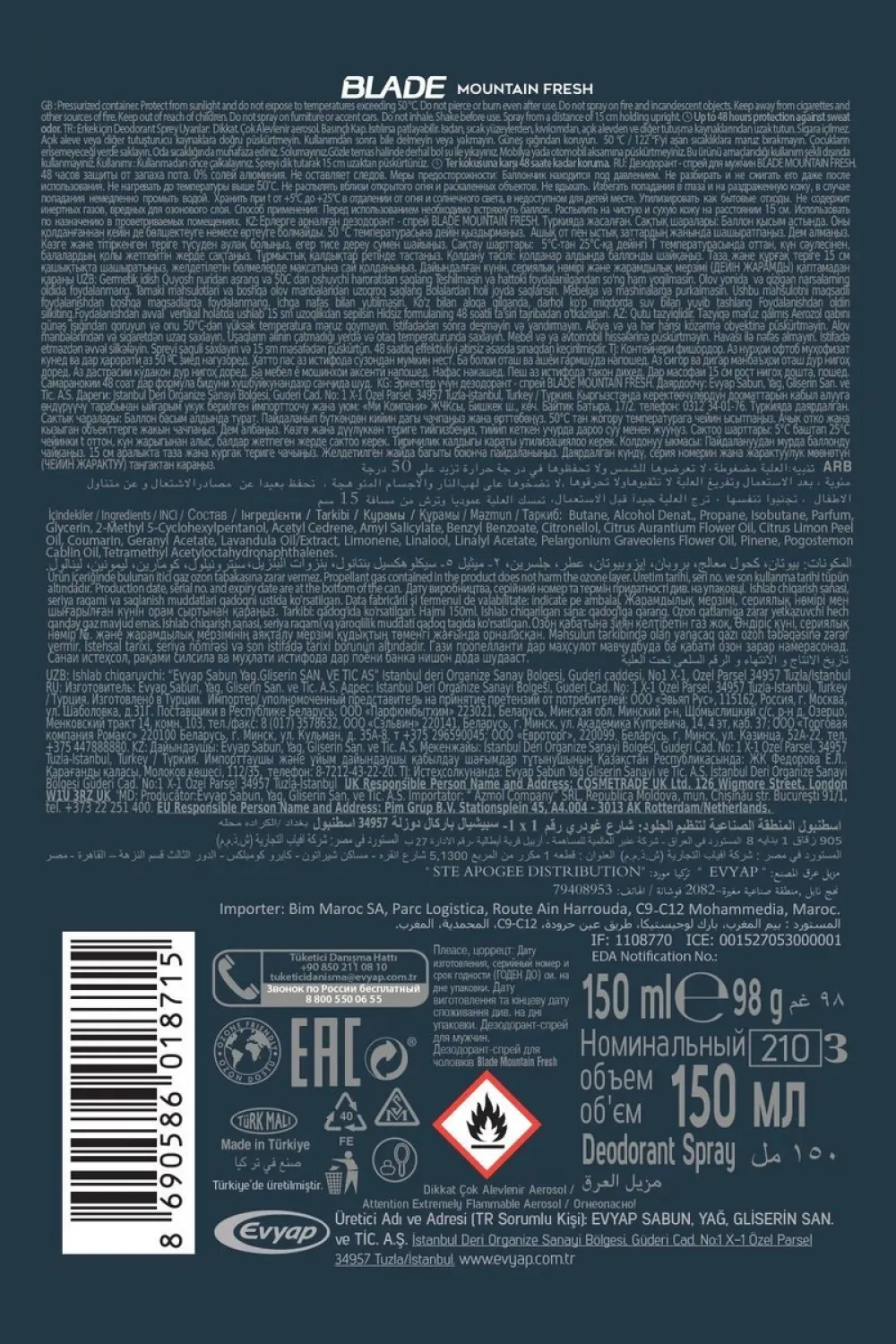3 Adet Mountain Fresh Erkek Deodorant 150ml Leke Bırakmaz