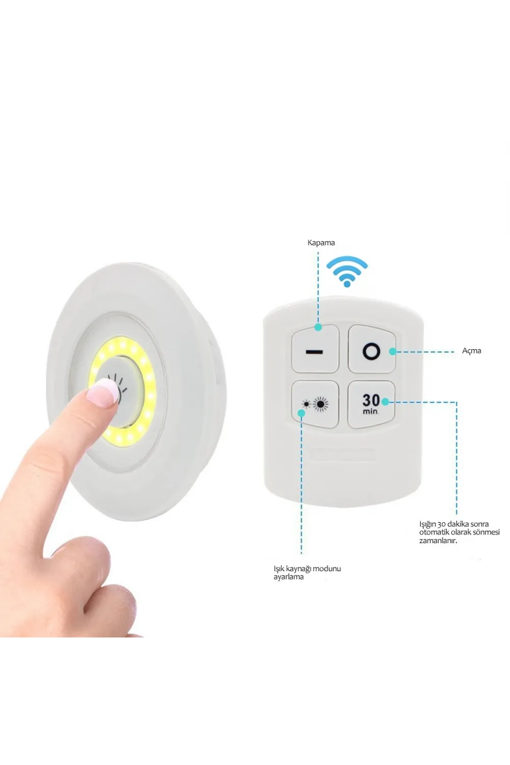 3'lü Uzaktan Kumandalı Pilli Yapışkanlı Kablosuz Led Spot Lambalar