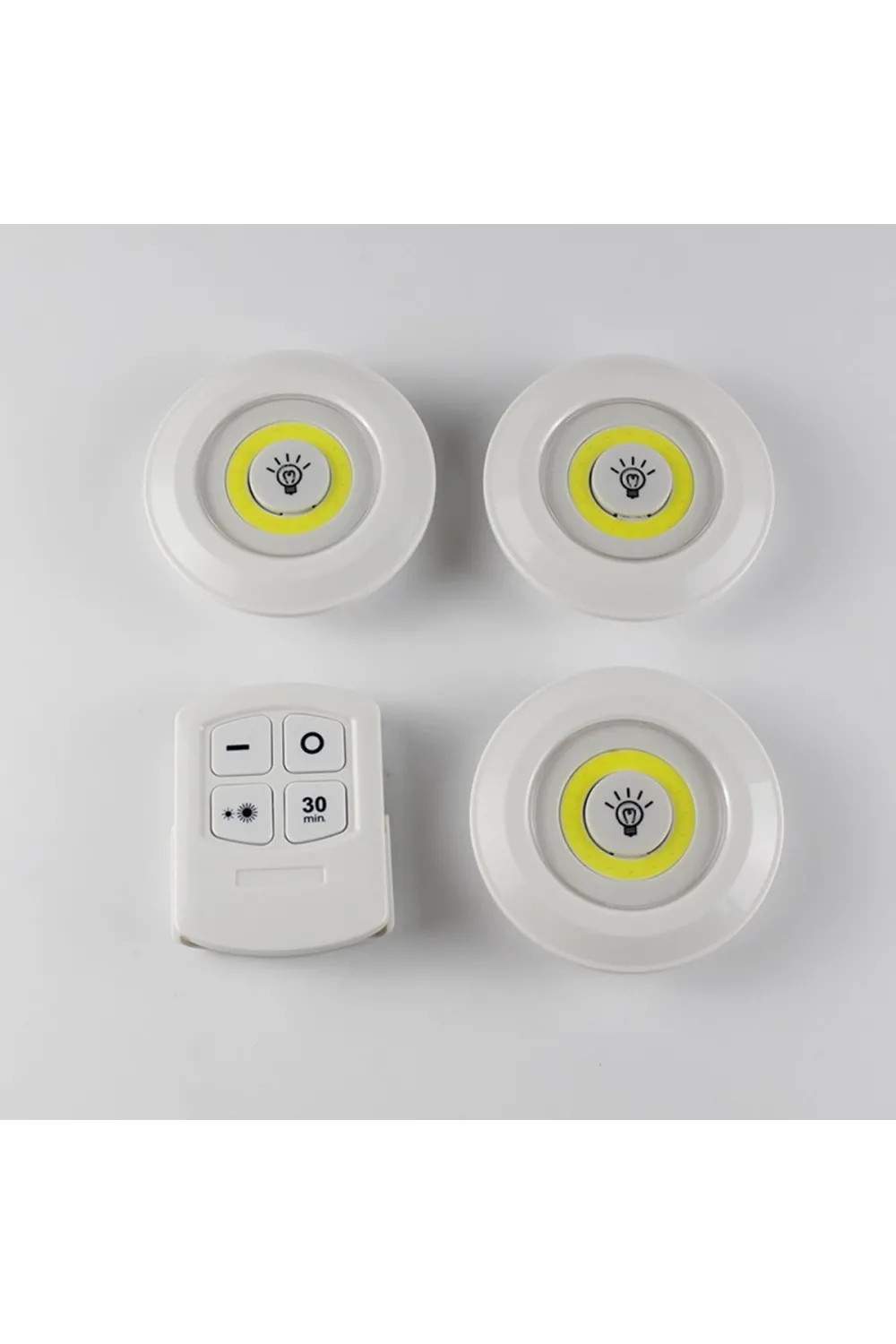 3'lü Uzaktan Kumandalı Pilli Yapışkanlı Kablosuz Led Spot Lambalar