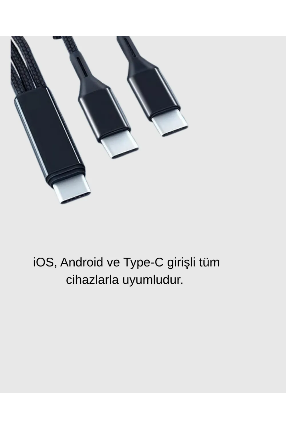 3 Başlıklı Hızlı Şarj Kablosu Metal Alaşımlı Dayanıklı Ve Akıllı Çipli