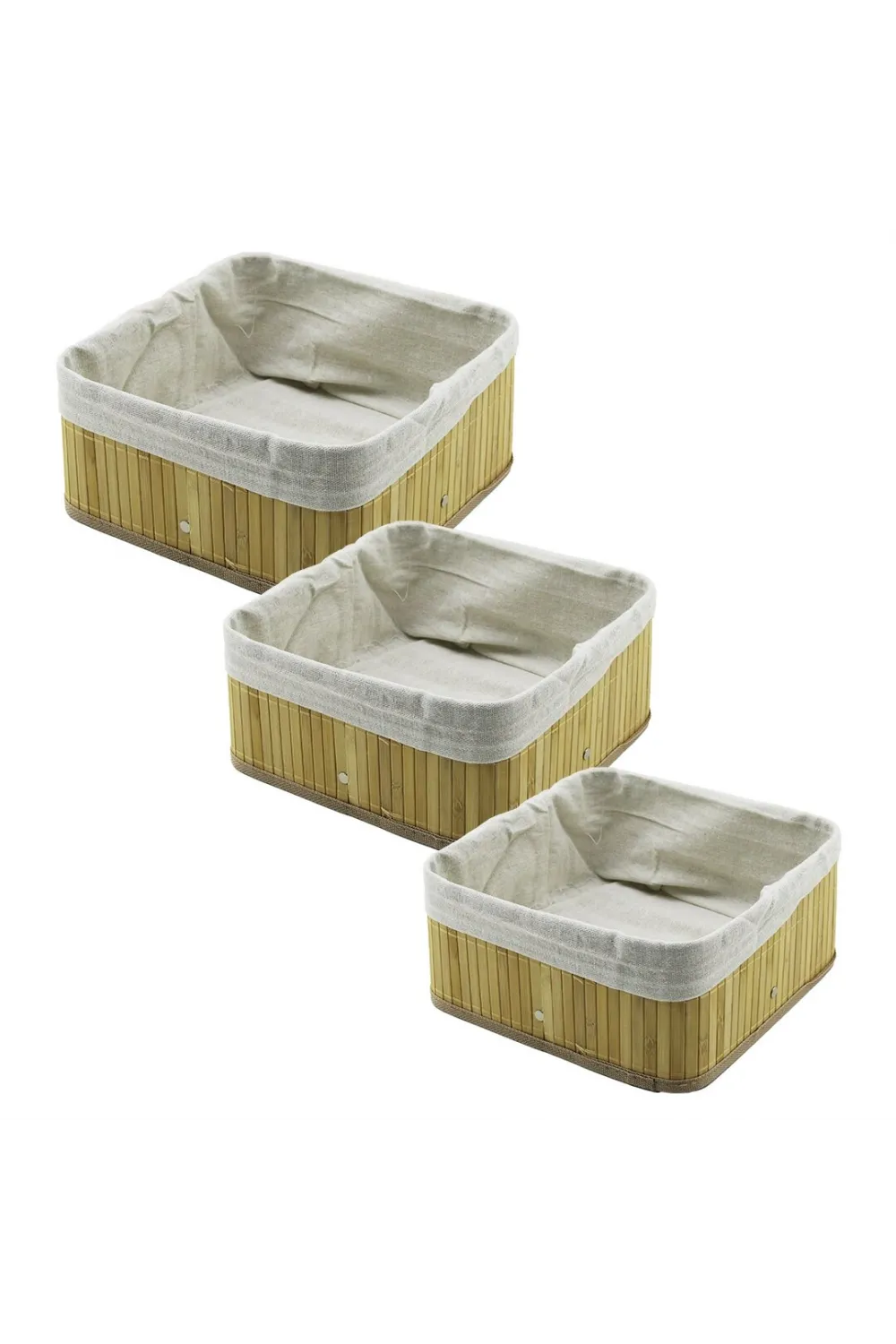 3 Boy Kare Bambu Kenar Organizer Sepet Ahşap Altlık - Bezli 17x17-21x21-26x26cm